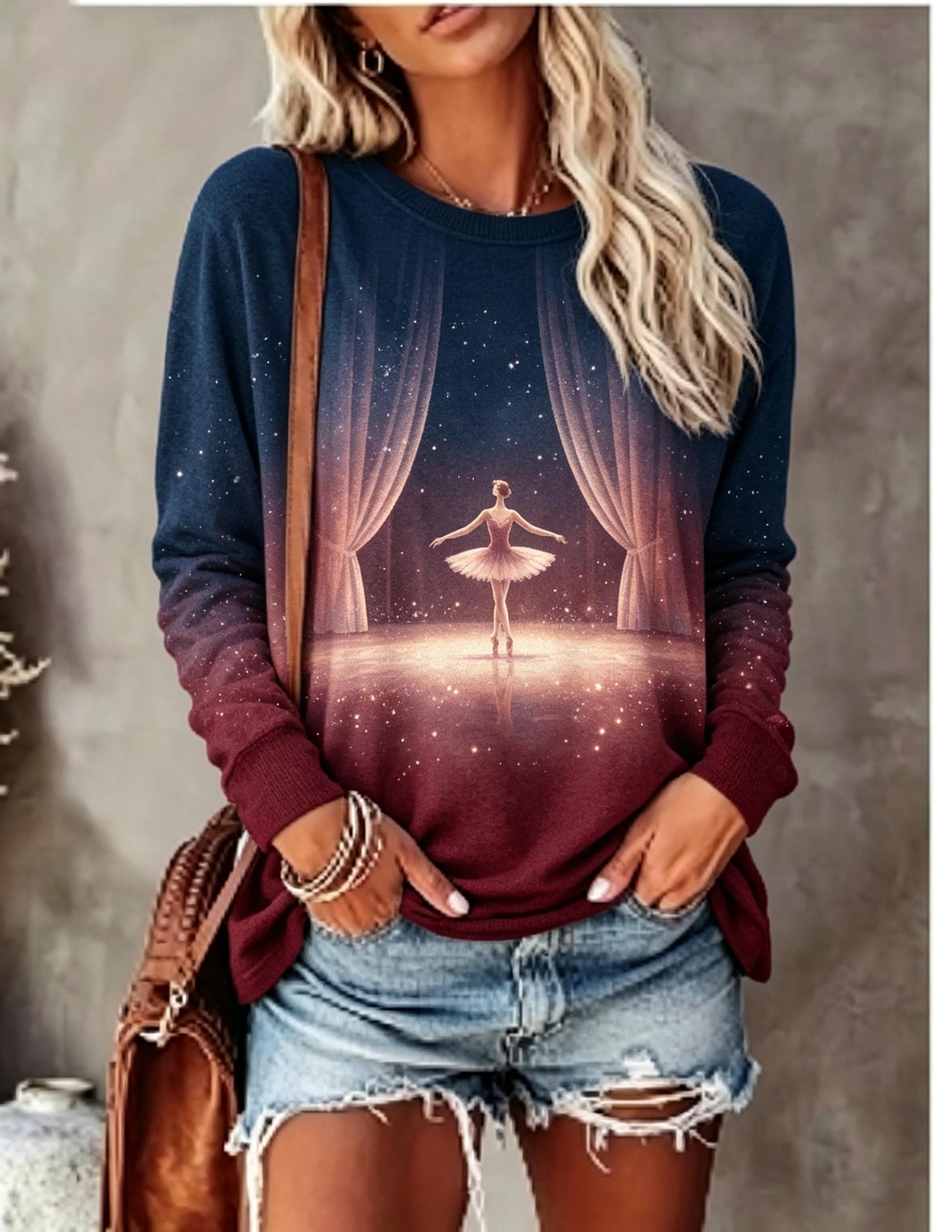 Camiseta Feminina de Manga Lon - Wallpaper avaliação e preço